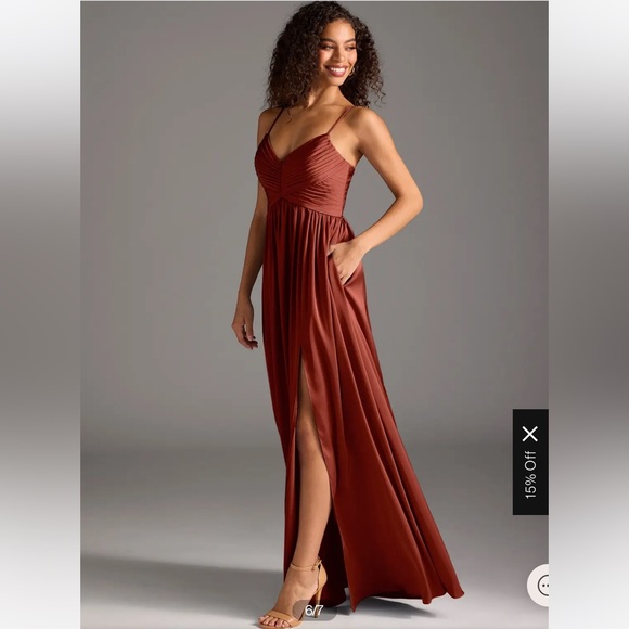 Azazie Alia terracotta stretch satin dress - Picture 3 of 5